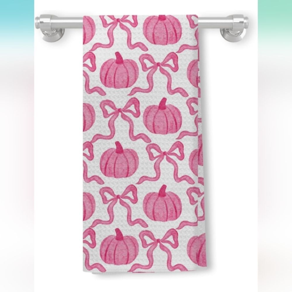 Coquette Pink Pumpkin & Bows Kitchen Towel  16x24 Inch NWT